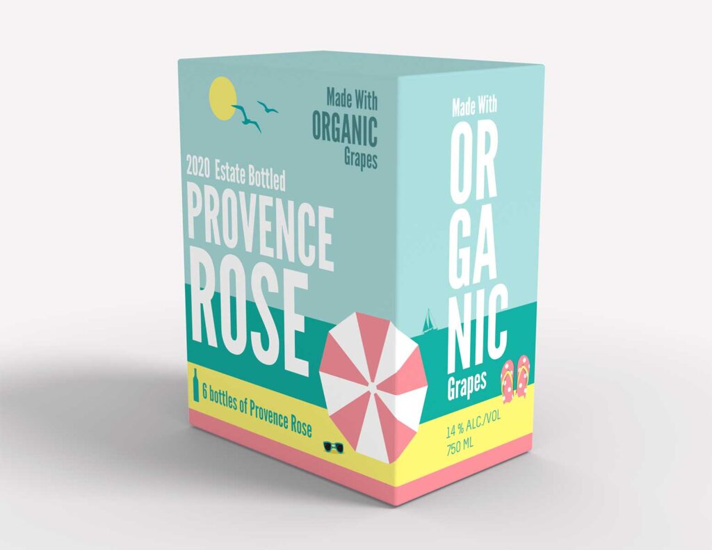 création packaging carton vin rosé plage estival
