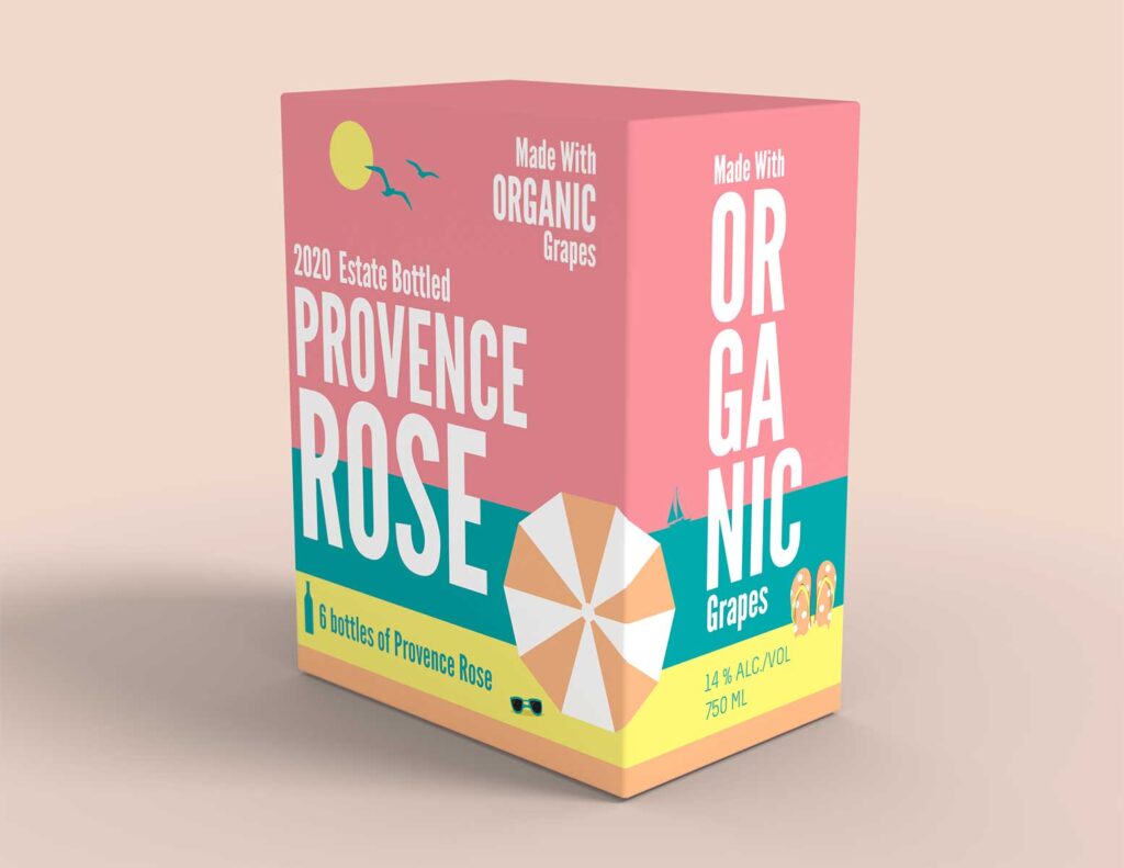 design packaging carton vin rosé plage estival