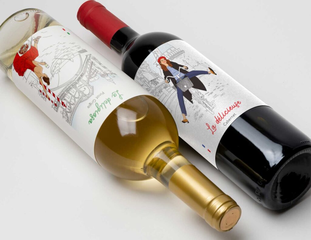 design packaging étiquettes bouteilles vin femme