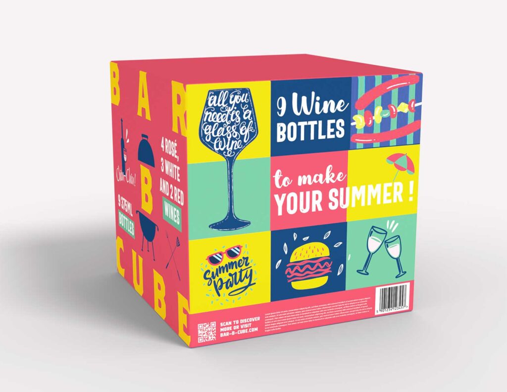 design packaging carton de vin colorée estivale