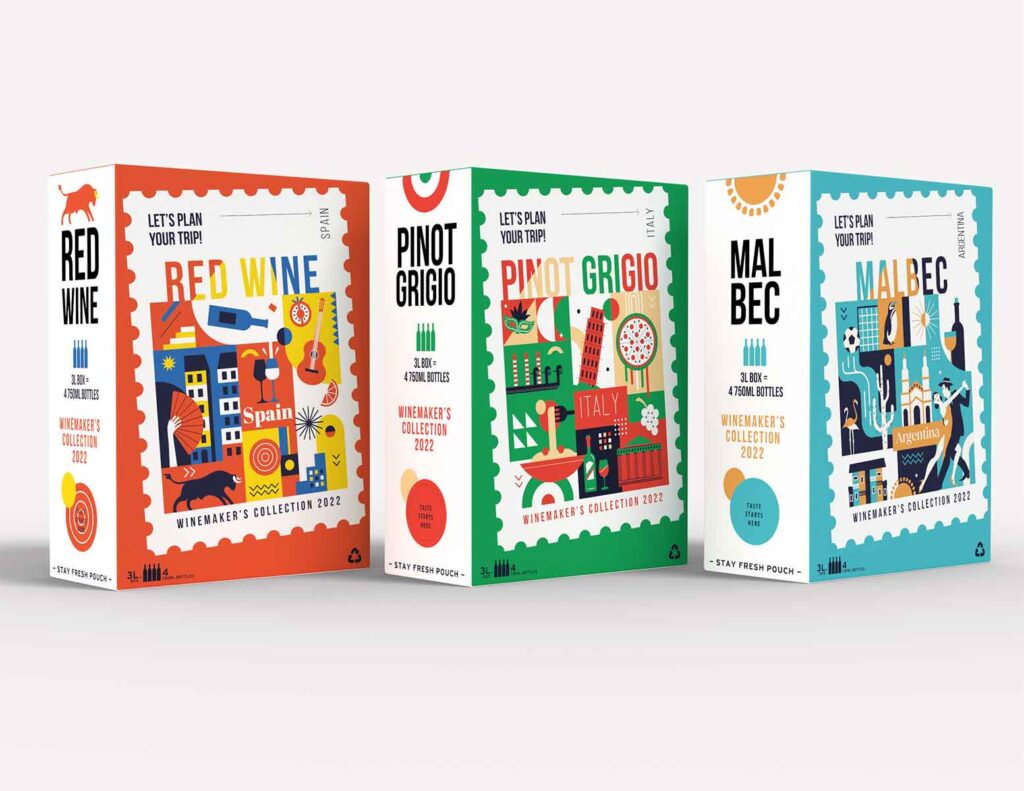 design packaging gamme cubis vins internationaux